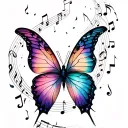 butterfly with music notes floating tattoo design idea