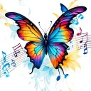 butterfly with music notes floating tattoo design idea