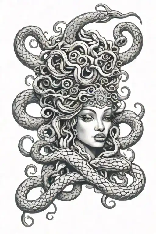 blank eye medusa with snakes wrapped tattoo design idea
