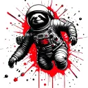 A space sloth astronaut floating through and asteroid belt  tattoo design idea
