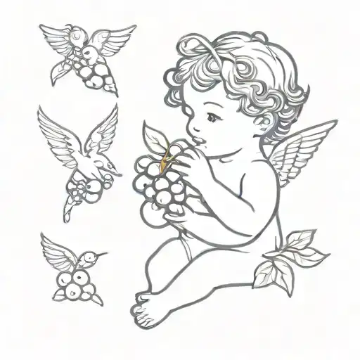 cherub angel and seven blueberries tattoo design idea