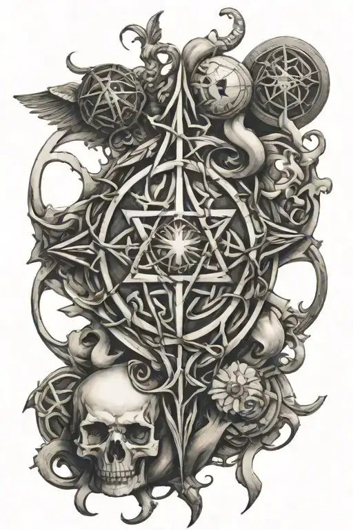 religious symbols intertwined tattoo design idea