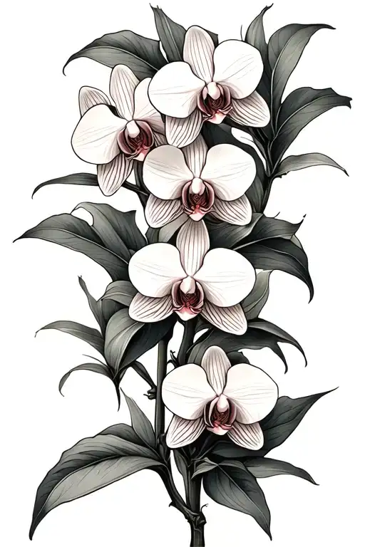 Simple but accurate vanilla orchid with no flowers, just leaves. Wraps around leg from ankle to knee. Black and grey.  tattoo design idea