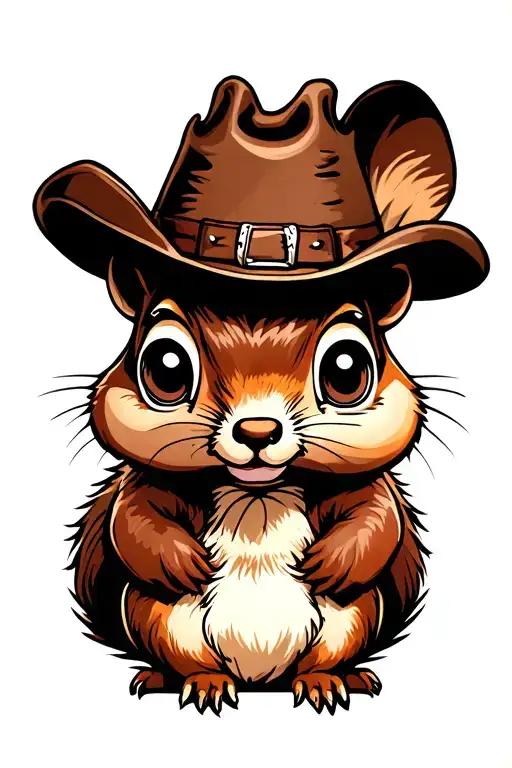 cartoon squirrel wearing cow boy hat tattoo design idea
