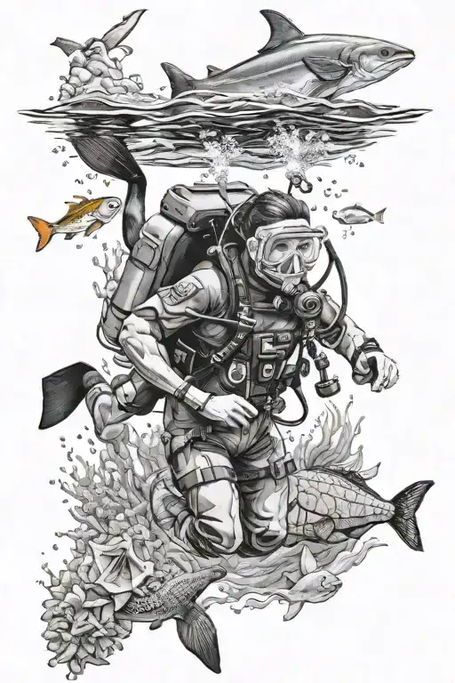 scuba diving scene tattoo design idea