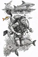 scuba diving scene tattoo design idea