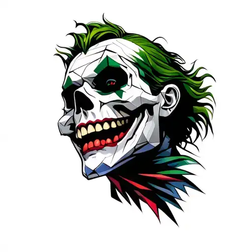jocker skull with big smile face side view zombie head tattoo design idea