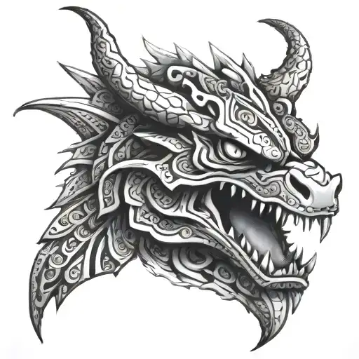 geometric chicano Aztec tribal dragon snake head  tattoo design idea