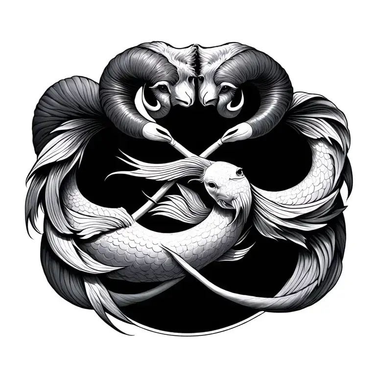 aries and pisces zodiac sign intertwined tattoo design idea