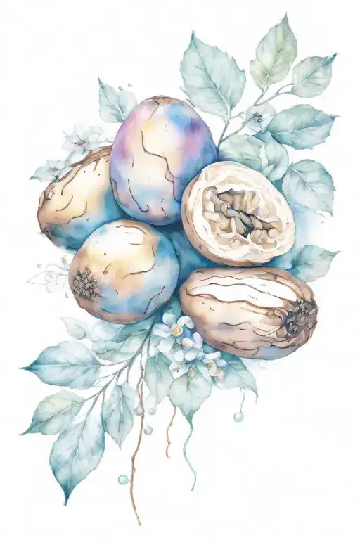 potatoes and walnut shell merging tattoo design idea