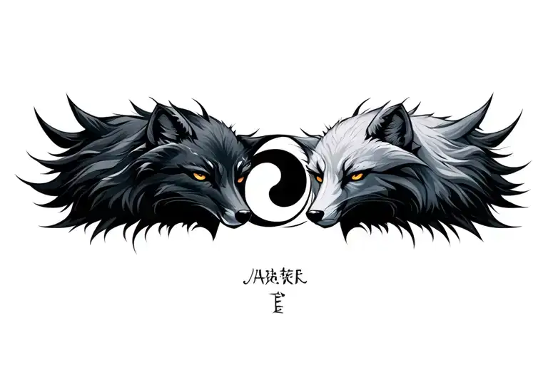 grey fox and silver fox yin yang symbol tattoo design idea