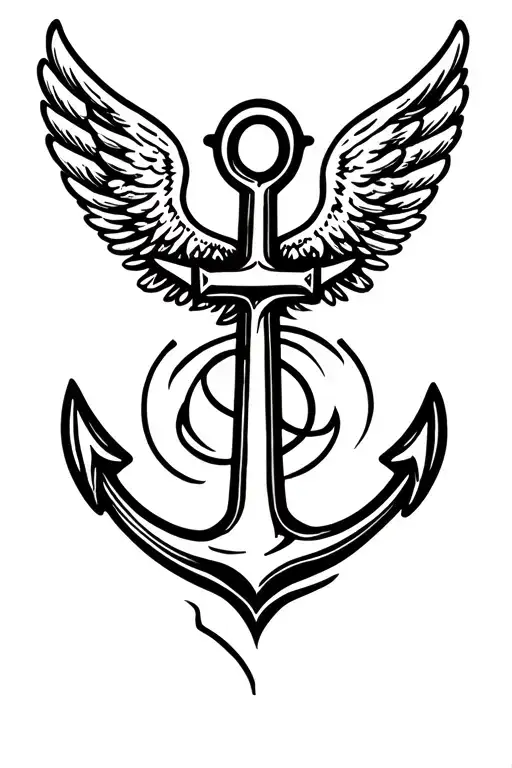 leo anchor incorporated angel wings tattoo design idea