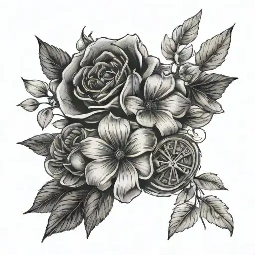 today tomorrow forever Roman numerals flowers wrapped tattoo design idea