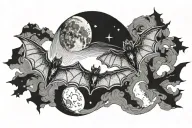 bats flying moon tattoo design idea