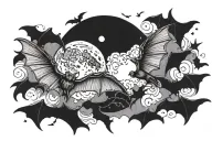 bats flying moon tattoo design idea