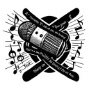 A stylized microphone intertwined with music notes and lyrics from twenty one pilots songs tattoo design idea