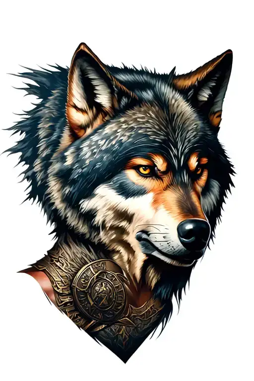 spartan warrior with a lone wolf tattoo design idea
