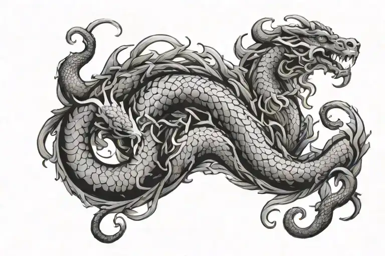 aries zodiac, year of the dragon intertwined tattoo design idea