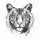 A tattoo design featuring a half tiger face merging seamlessly with half of your face, highlighting your big brown eyes with eyelash extensions and black eyebrows tattoo design idea