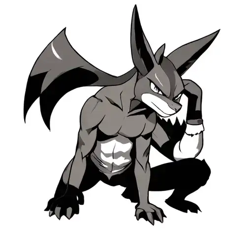 lucario kneeling down to pat cubone on the head tattoo design idea