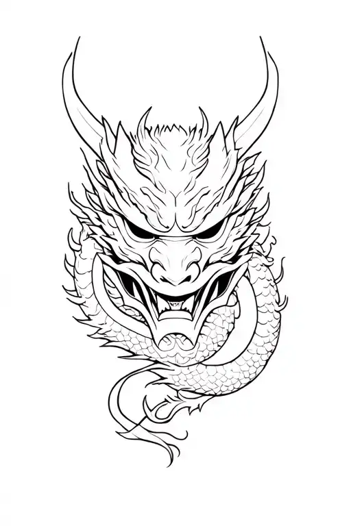 japanese demon mask with a dragon wrapped tattoo design idea