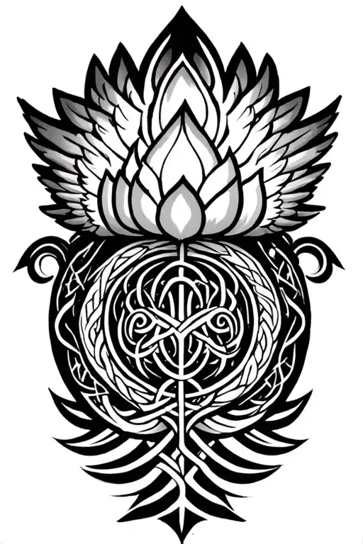 Celtic labrynth, mandala, lotus,, angel wing span tattoo design idea