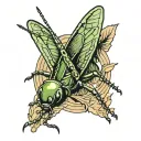 grasshopper perched tattoo design idea