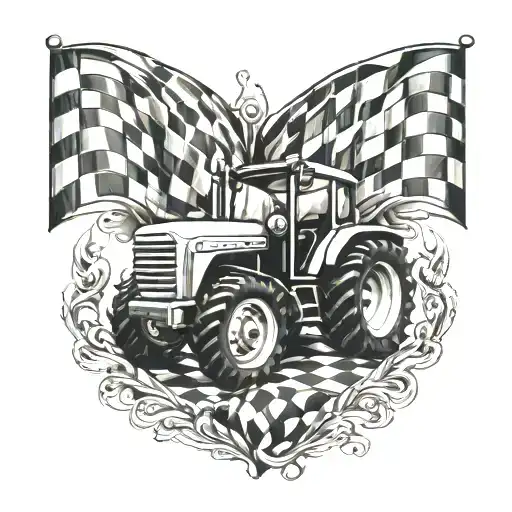 an 88 with a tractor and checkered flag intertwined tattoo design idea