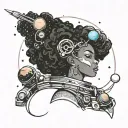 A Afrocentric woman with the galaxy throughout her hair while in space  tattoo design idea