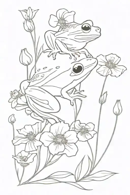 frog, forget me nots, poppies tattoo design idea