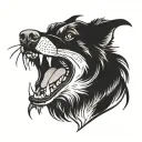 Scary dog staring menacingly baring teeth black shaded with smoke effect tattoo design idea