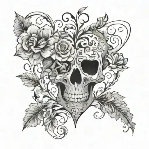 A modern interpretation of a heart made up of intricate floral patterns, with subtle skull details hidden within the design tattoo design idea