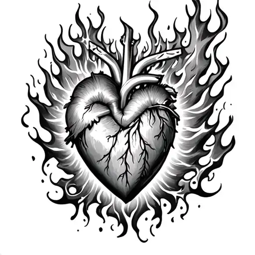sacred heart in flames tattoo design idea