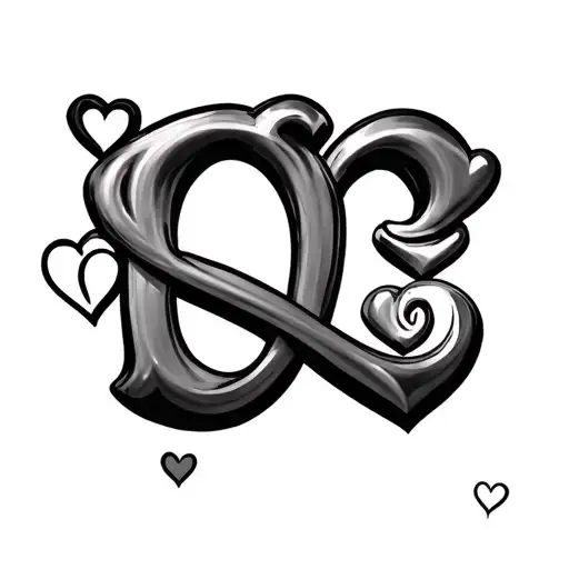 The<3d<3re name with hearts instead of o's in name tattoo design idea