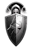 spartan with shield, lightning in the background tattoo design idea
