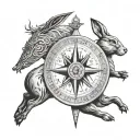 viking compass with A hare etching tattoo design idea