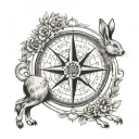 viking compass with A hare etching tattoo design idea