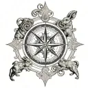 viking compass with A hare etching tattoo design idea