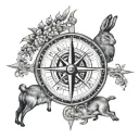 viking compass with A hare etching tattoo design idea