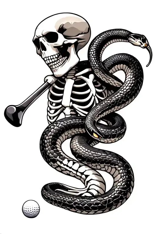 Skeleton and Viper snake golfing skeleton tattoo design idea