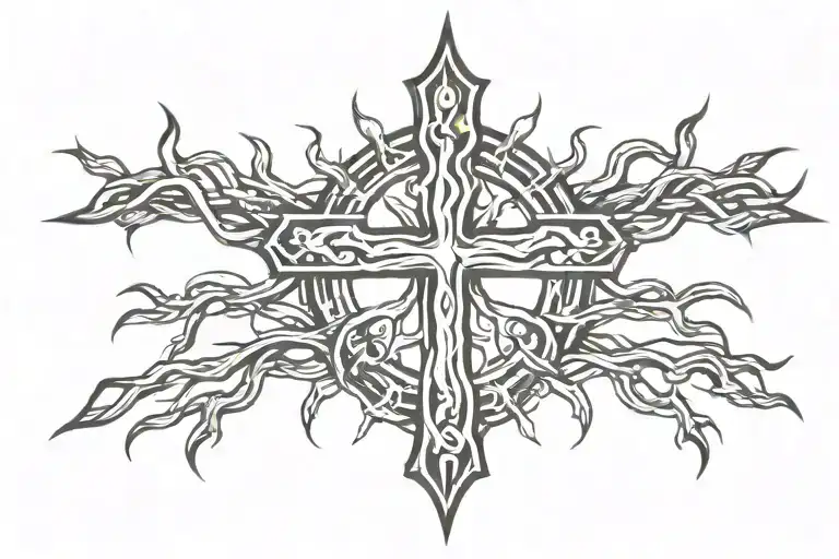 cross tattoo with crown of thorns with a background tattoo design idea