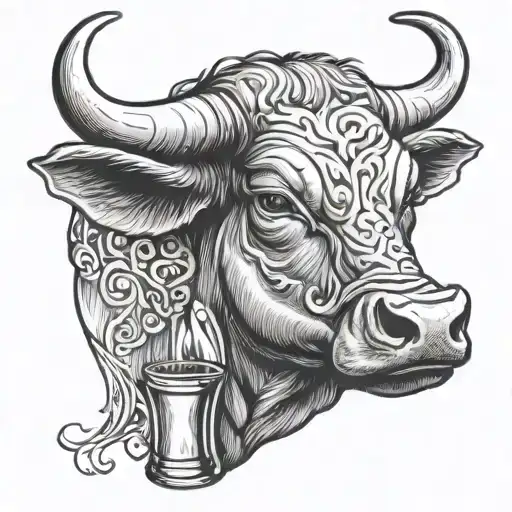 Spanish bull drinking wine tattoo design idea