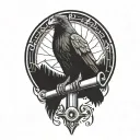 raven perched mechanics wrench crossed together symbolizing tattoo design idea