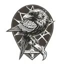 raven perched mechanics wrench crossed together symbolizing tattoo design idea