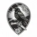 raven perched mechanics wrench crossed together symbolizing tattoo design idea