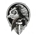raven perched mechanics wrench crossed together symbolizing tattoo design idea