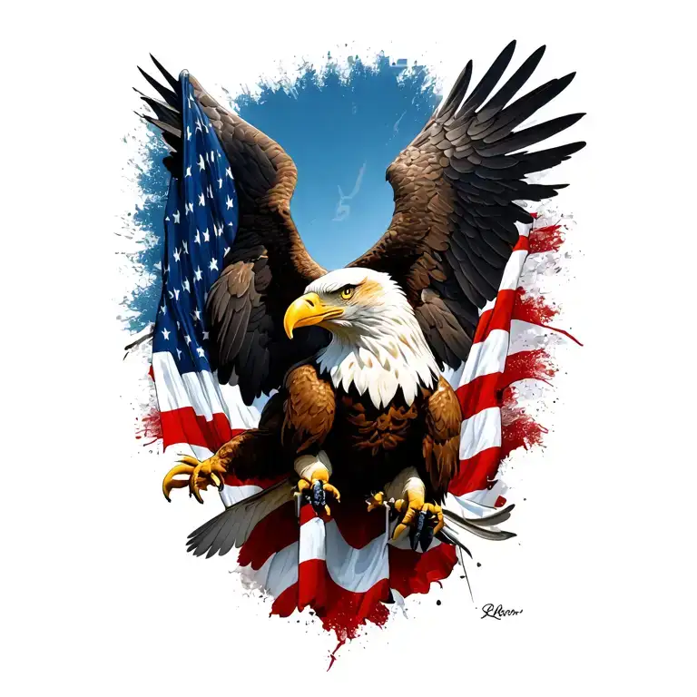military eagle ripping flag tattoo design idea