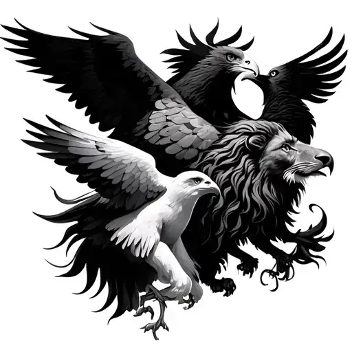 dove, lion,eagle and phoenix  tattoo design idea