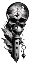 compass, lighthouse, hour glass tattoo design idea