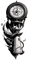 compass, lighthouse, hour glass tattoo design idea